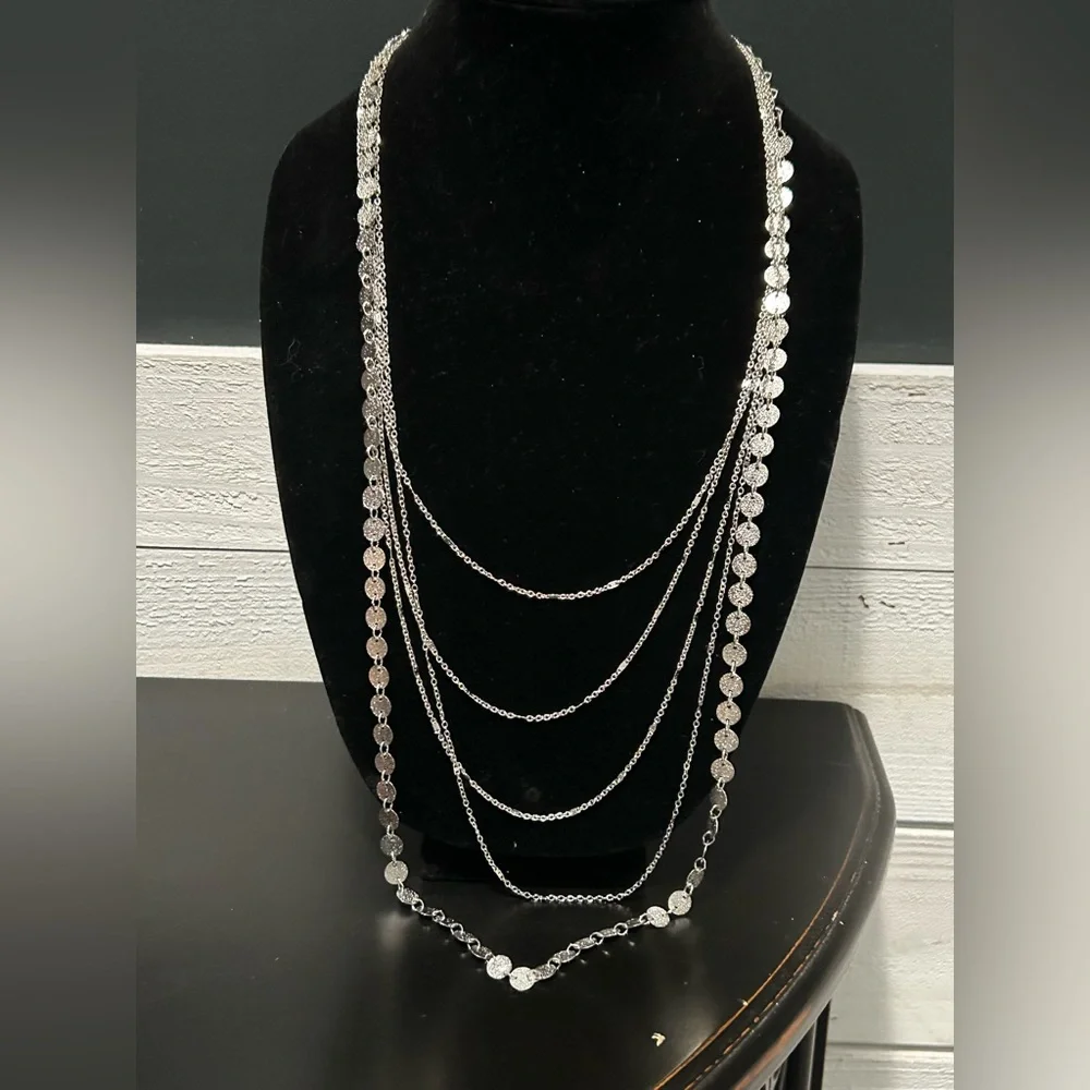 ✨ Silver Multi-Layer Disc & Chain Statement Necklace | New